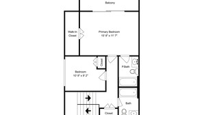 Un plan d’étage comprenant une chambre principale, un dressing, un balcon et une salle de bain.