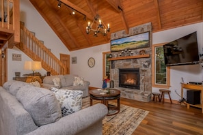 TV, fireplace