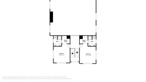 Een plattegrond met twee slaapkamers, elk met een badkamer en inloopkast. De kamers zijn 3,7 meter bij 4,3 meter en 3,7 meter bij 4,5 meter.
