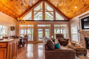 Smart TV, chimenea, reproductor de DVD y estéreo 