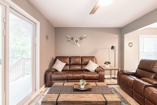 Smart TV, fireplace, computer monitors