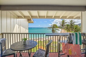 Outdoor dining - "Sea Haven" Oceanfront Breathtaking Views at Wailua Bay View 305!" (Kapaa)