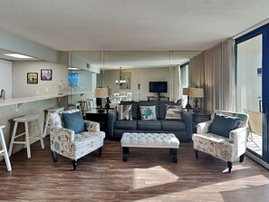 Condo, Multiple Beds, Balcony, Ocean View (T1 505 - No Pets) | Living area | 42-inch flat-screen TV with digital channels - Edgewater Beach & Golf Resort V by Resort Collection (Panama City Beach)