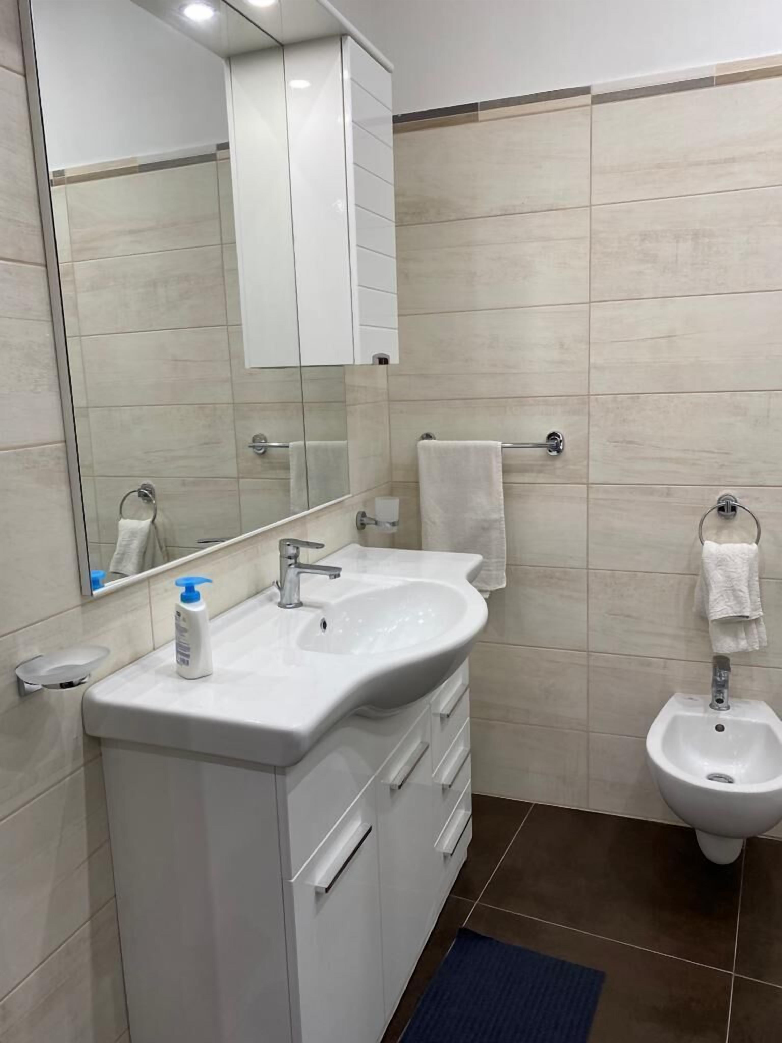 Habitación con 1 cama doble o 2 individuales | Baño | Ducha, artículos de higiene personal gratuitos y secador de pelo