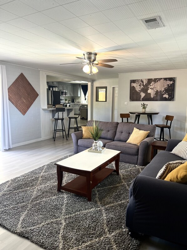 Smart TV, fireplace, computer monitors