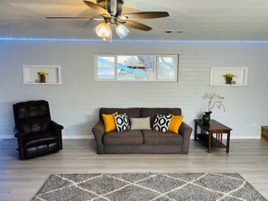 Smart TV, fireplace, computer monitors