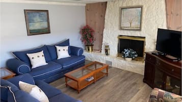 Una televisión, una chimenea