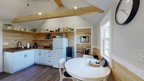 Fridge, microwave, coffee/tea maker, toaster