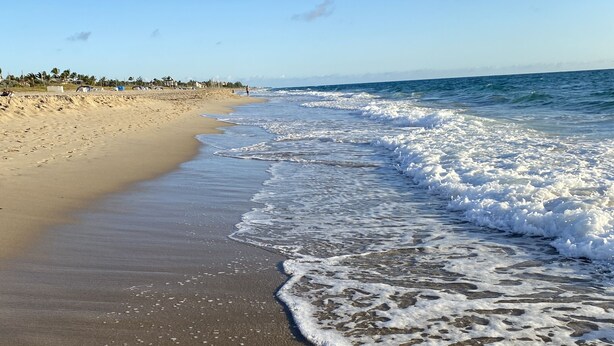 A beach with a sandy shore and waves gently lapping at the edge. - FL Beach Get-Away! 1BD/1BA in 2BD/2BA Available in South Florida (Delray Beach)