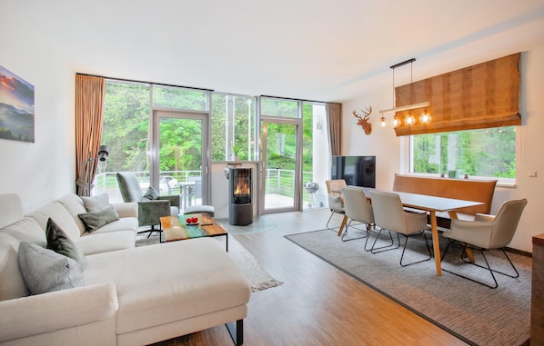 TV, fireplace