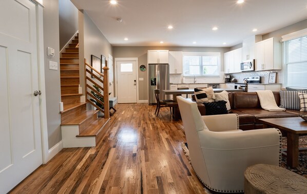 TV, fireplace - Way Downtown | A Modern Retreat Near Downtown Asheville | Hot Tub (Asheville)