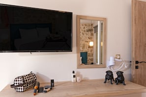 42-inch flat-screen TV with satellite channels, TV, printers
