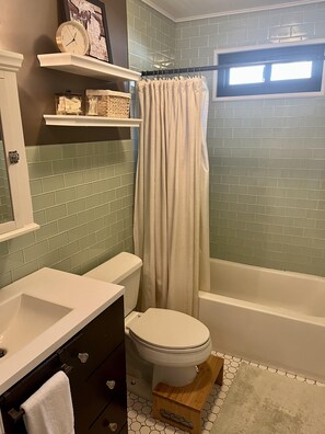 Combined shower/tub, hair dryer, towels, soap - Cozy home, minutes from lakeshore! (Spring Lake)