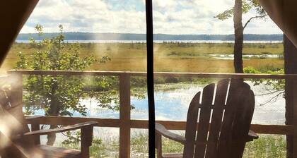 Lakefront Glamping Tent w/ensuite bathroom, King Bed, Fabulous View, near Acadia