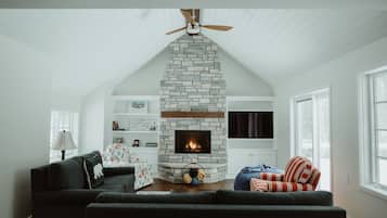 Smart TV, fireplace, video games, books