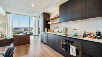 Fridge, microwave, oven, dishwasher