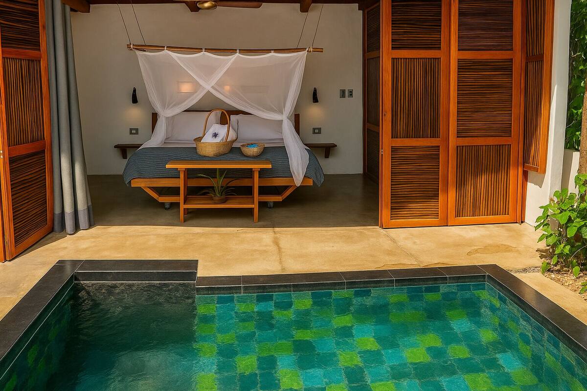 King Suite with Private Pool | 1 soveværelse, premium-sengetøj, dundyner, Select Comfort-senge