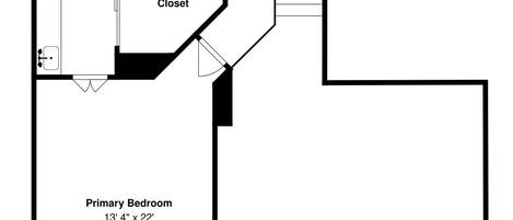 A floor plan with a primary bedroom measuring 13'4' x 22', a walk-in closet, and a P.Bath.