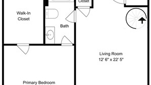 Plano de planta con cocina de 5.2 x 2.8 metros, vestidor, baño, sala de estar de 3.8 x 6.8 metros, habitación principal de 3.7 x 4.2 metros y balcón.