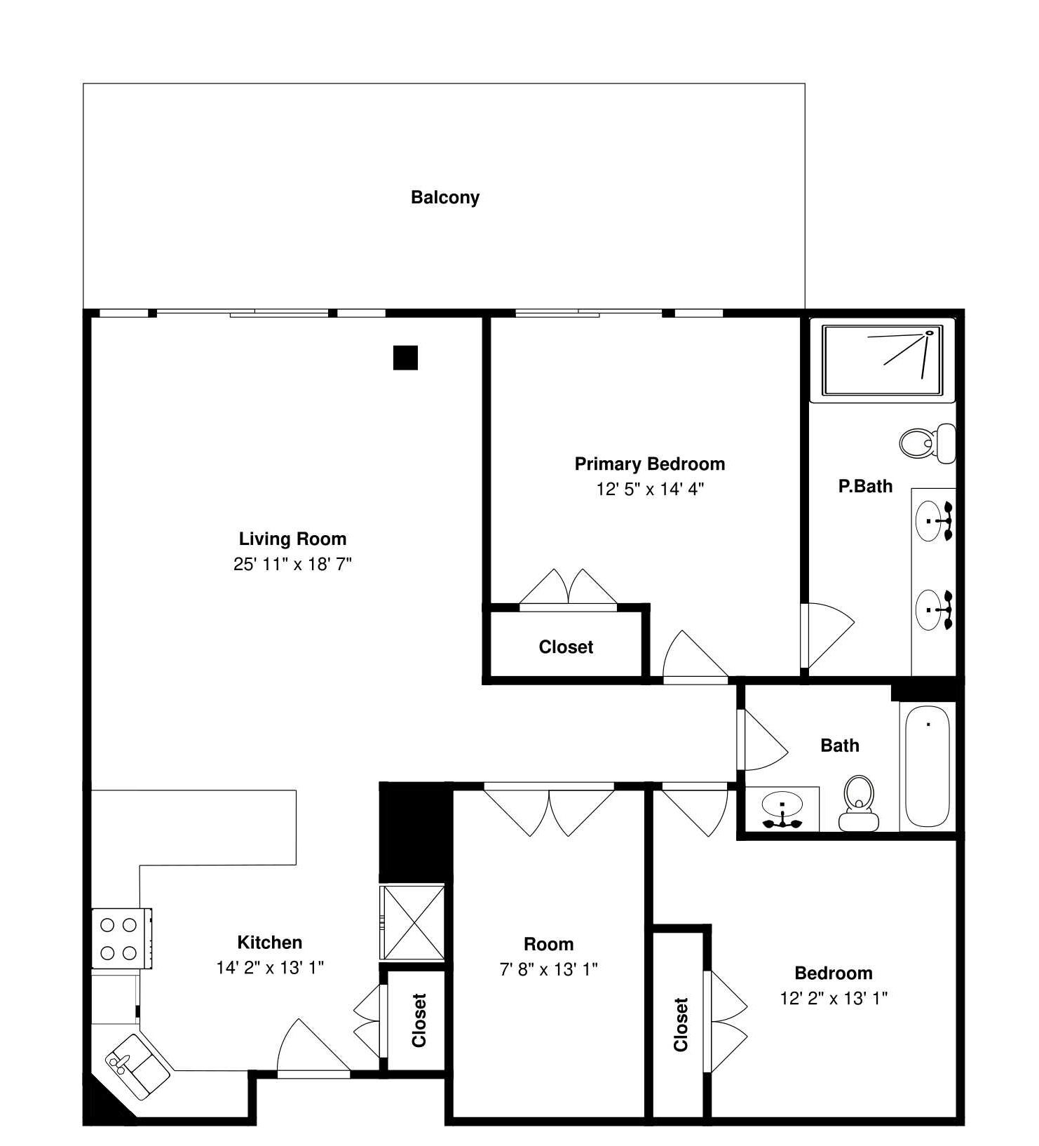 Plano de planta de una propiedad que incluye sala de estar, habitación principal, cocina, baño y una habitación de 2,34 x 4 metros.