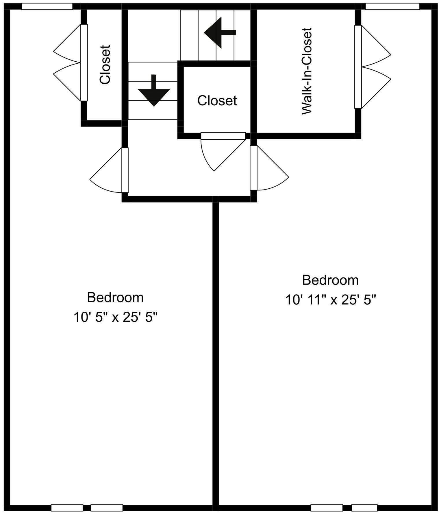 Plano de planta con dos dormitorios, un armario y un vestidor.