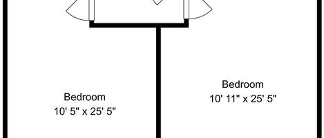 Plano de planta con dos dormitorios, un armario y un vestidor.