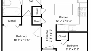 A floor plan with a primary bedroom, living room, kitchen, two bedrooms, two bathrooms, and a balcony. - Room with a View by Ryson Vacation Rentals (Galveston)