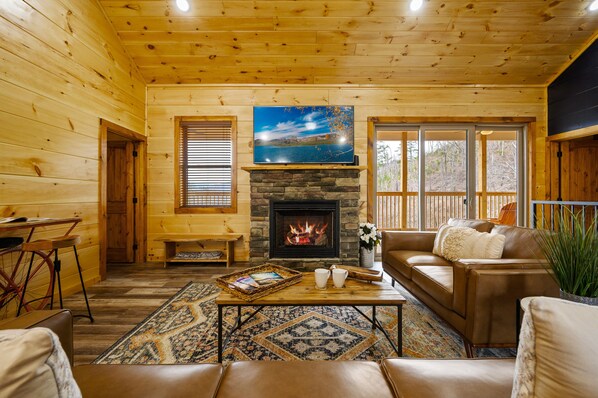 Smart TV, fireplace, video games, video library