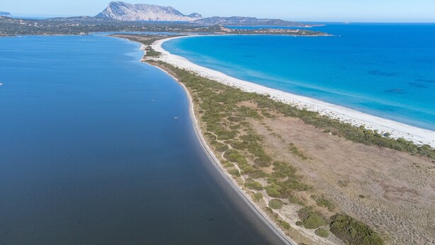 An aerial view of a coastal area with a beach, clear blue waters, and a mountain in the background. - "Elegante appartamento centro" with 2 Terraces & Wi-Fi (san teodoro)
