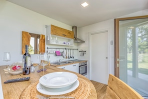 Fridge, oven, stovetop, electric kettle - Riverside Suite Mobile Homes (Metlika)