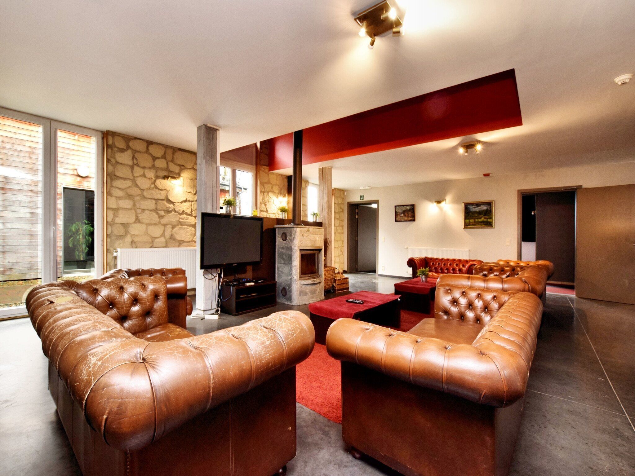 TV, fireplace, DVD player, table football