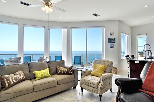 The living room’s view is spectacular - The airy living room opens onto the balcony, which in turn overlooks the soft white sands and the serene beach. You'll love the area with its bountiful wildlife, estuaries, and biking.