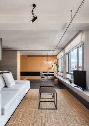 City Apartment, 1 Queen Bed with Sofa bed, City View | Living area | 50-inch Smart TV with digital channels, TV, Netflix