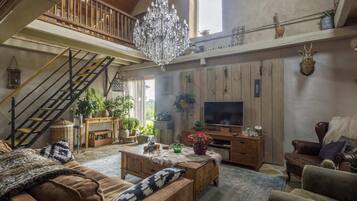 Télévision, cheminée, lecteur de DVD