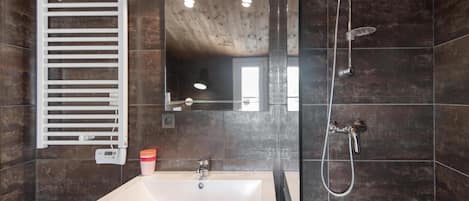 Shower, hair dryer, toilet paper