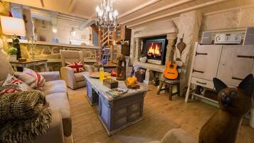 TV, fireplace, foosball