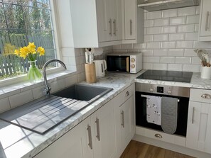 Frigorífico, microondas, horno y placa de cocina