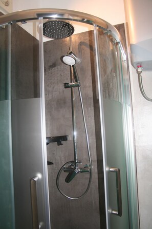 Ducha, secador de pelo, toallas y papel higiénico