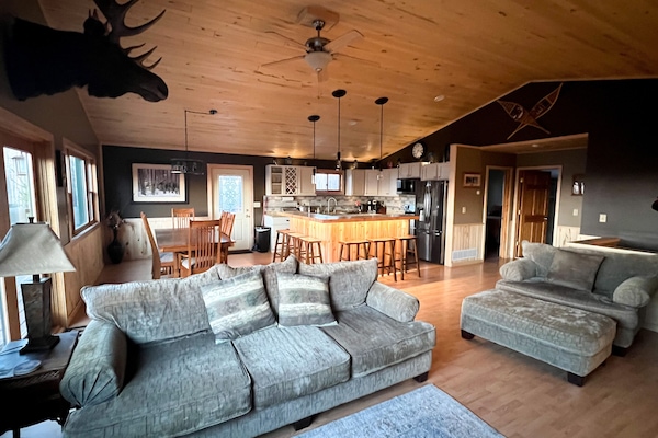 Smart TV, fireplace, DVD player, foosball