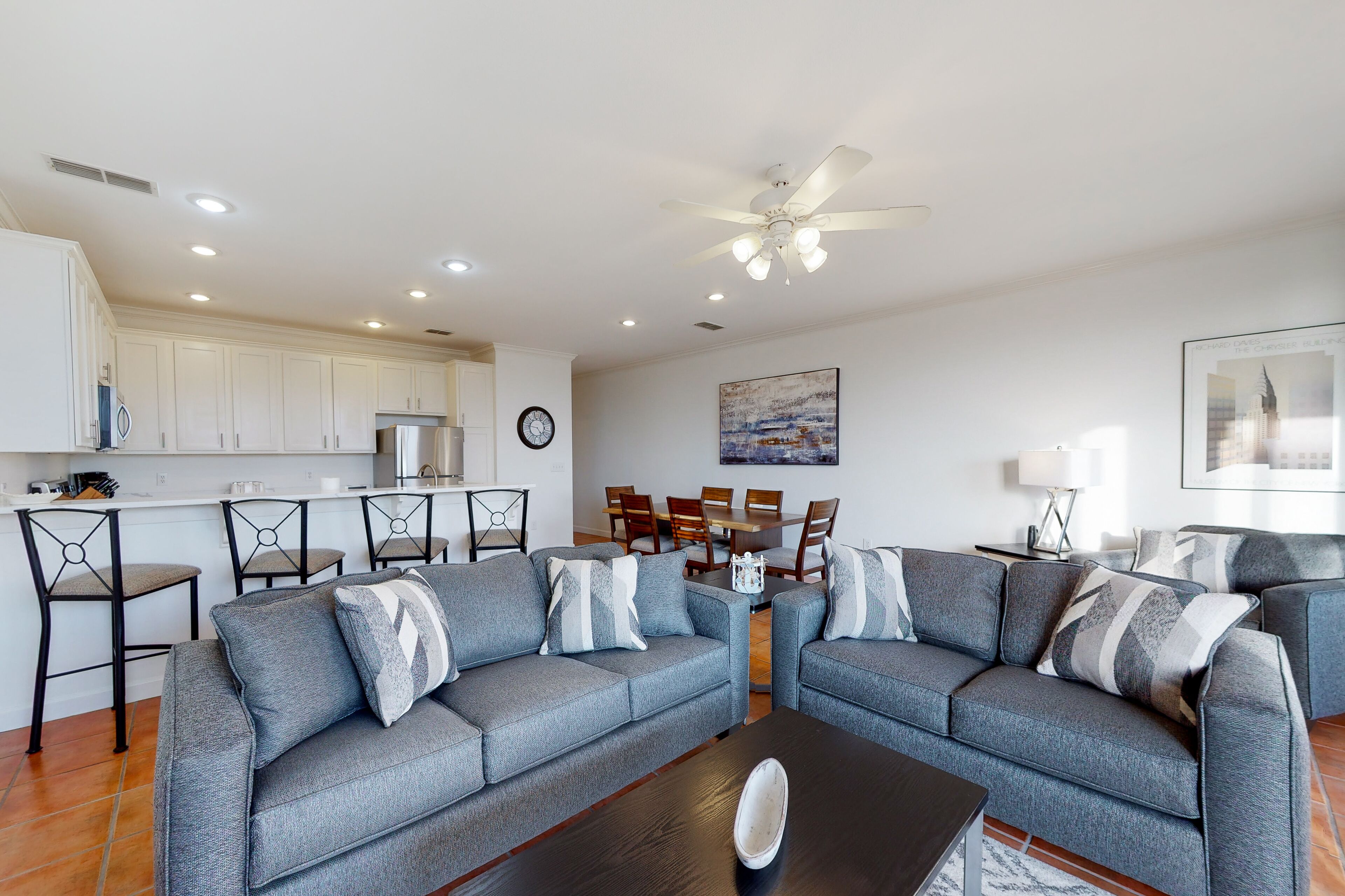 Newly -renovated waterfront condo w/two full kitchens, deck, WiFi, & shared pool