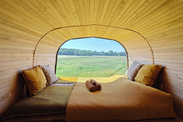 Nhà di động có tầm nhìn toàn cảnh, bếp nhỏ, quang cảnh vườn (Nature Cabin) | Bộ đồ giường kháng dị ứng, trang trí khác biệt, bộ trải giường