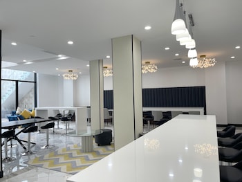 Sitting area in hotel lobby at Liberty View Brooklyn hotel