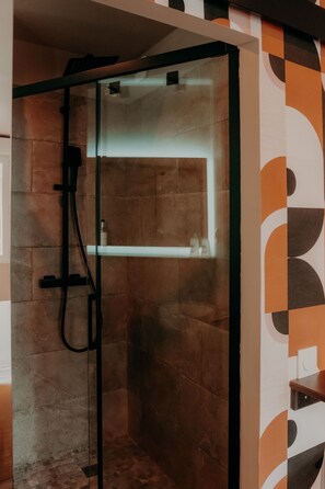 Bathroom shower - Le Central Hôtel Bar (Oloron-Sainte-Marie)