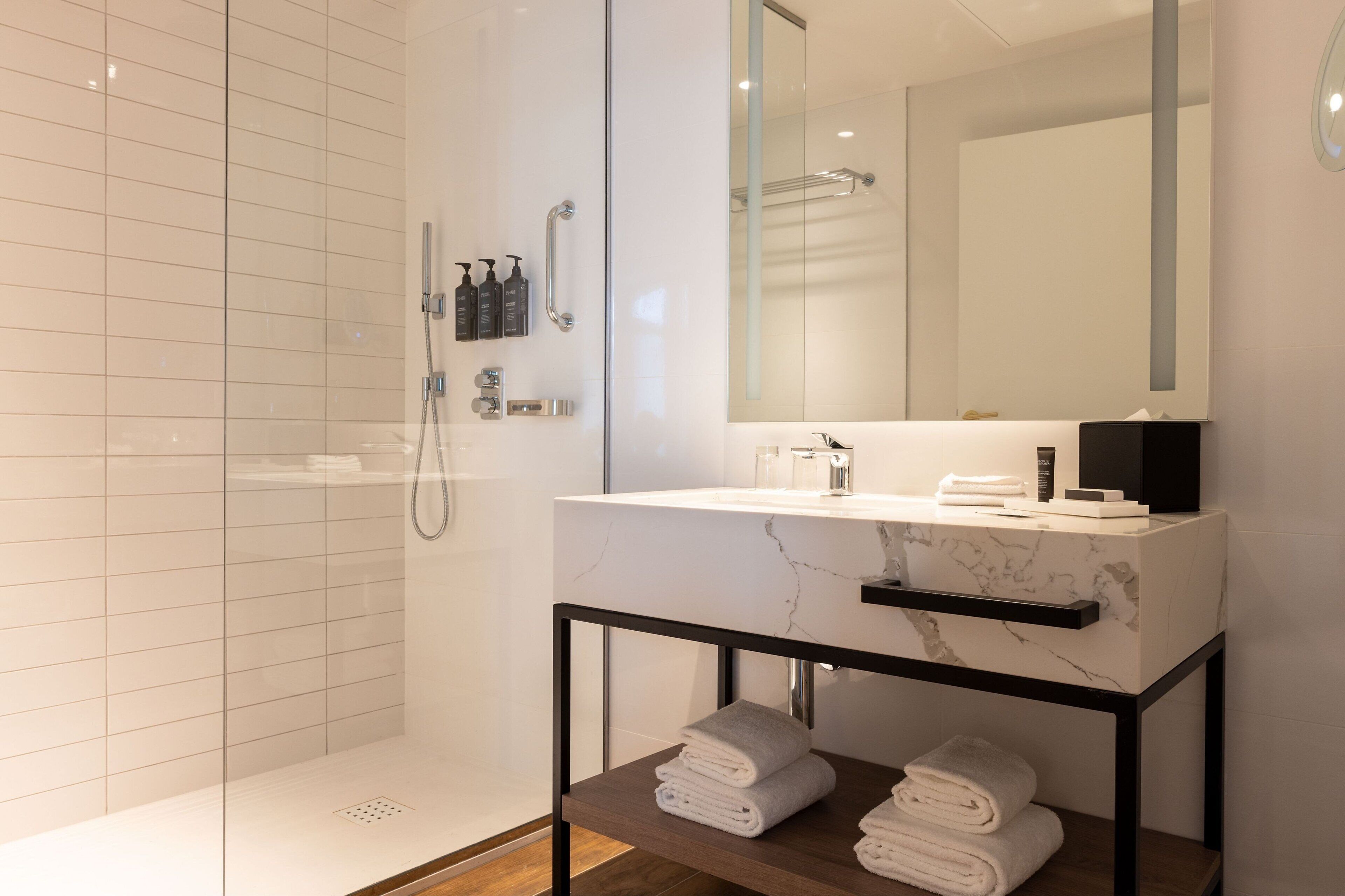 free toiletries, hair dryer, towels