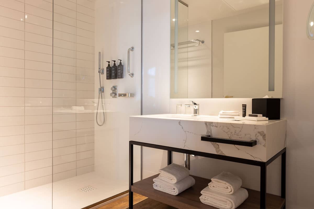 free toiletries, hair dryer, towels