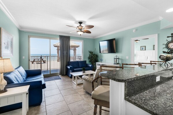 Condo, Multiple Beds, Hot Tub | Living room | TV - Treasure Island 0105 (Panama City Beach)