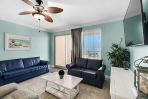 Condo, Multiple Beds, Hot Tub | Living room | TV - Treasure Island 0105 (Panama City Beach)