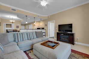 Condo, Multiple Beds, Hot Tub | Living room | TV - Treasure Island 0406 (Panama City Beach)