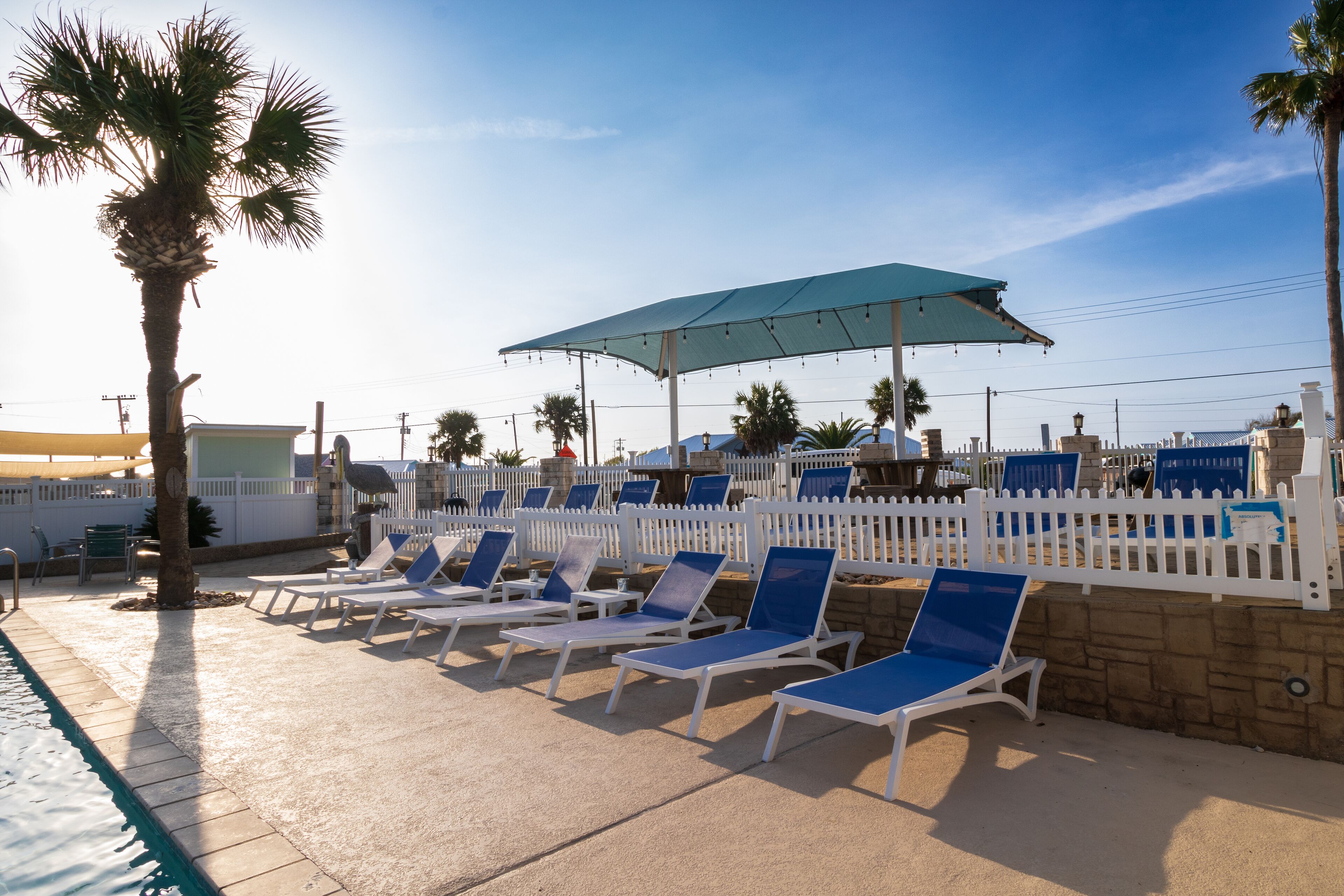 outdoor pool, pool loungers