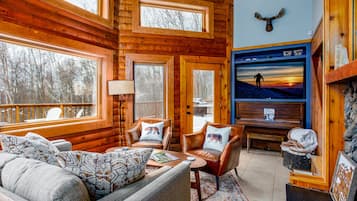 Televisio, takka, työhuone